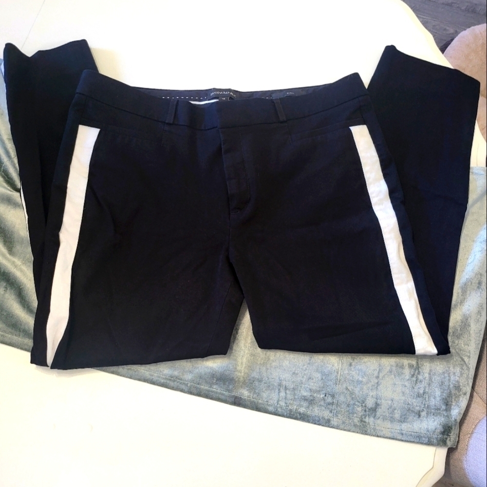 Express Sloan Black cropped ankle Pants with White tuxedo Stripe
